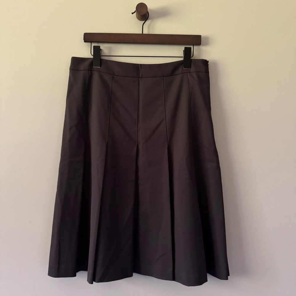 THEORY MIDI PLEATED WOOL SKIRT BROWN SIZE 10 GUC